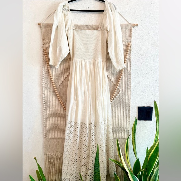 Free People Dresses & Skirts - Free People Cream Long Sleeve Dress with Eyelet Hem